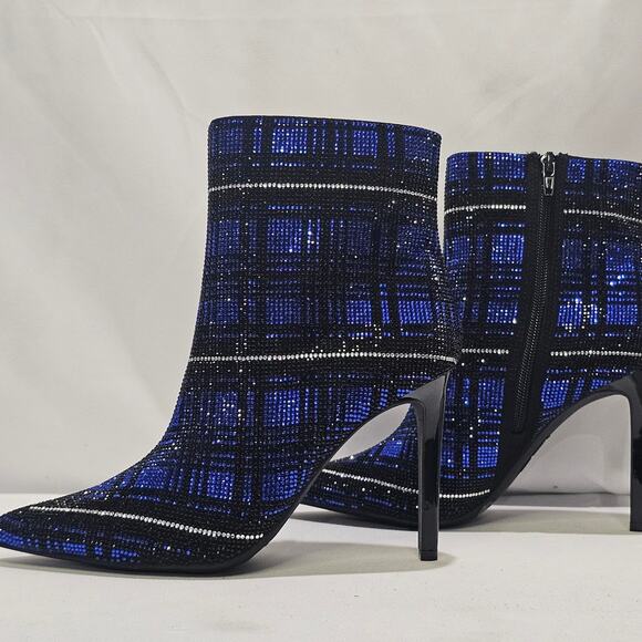 INC International Concepts Women's Stiletto Reisa Boots Size 7 Cobalt Plaid NWT - Picture 1 of 8